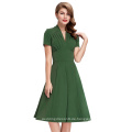 Belle Poque Stock Solid Farbe Grün Kurzarm V-Ausschnitt Retro 50s Vintage Party Kleid BP000070-3